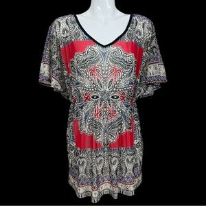 Alfani Semi Sheer Nylon Mesh Paisley Studded Elastic Waist Tunic Large